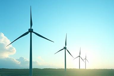 Wind turbines against a blue sky symbolizing environmental news